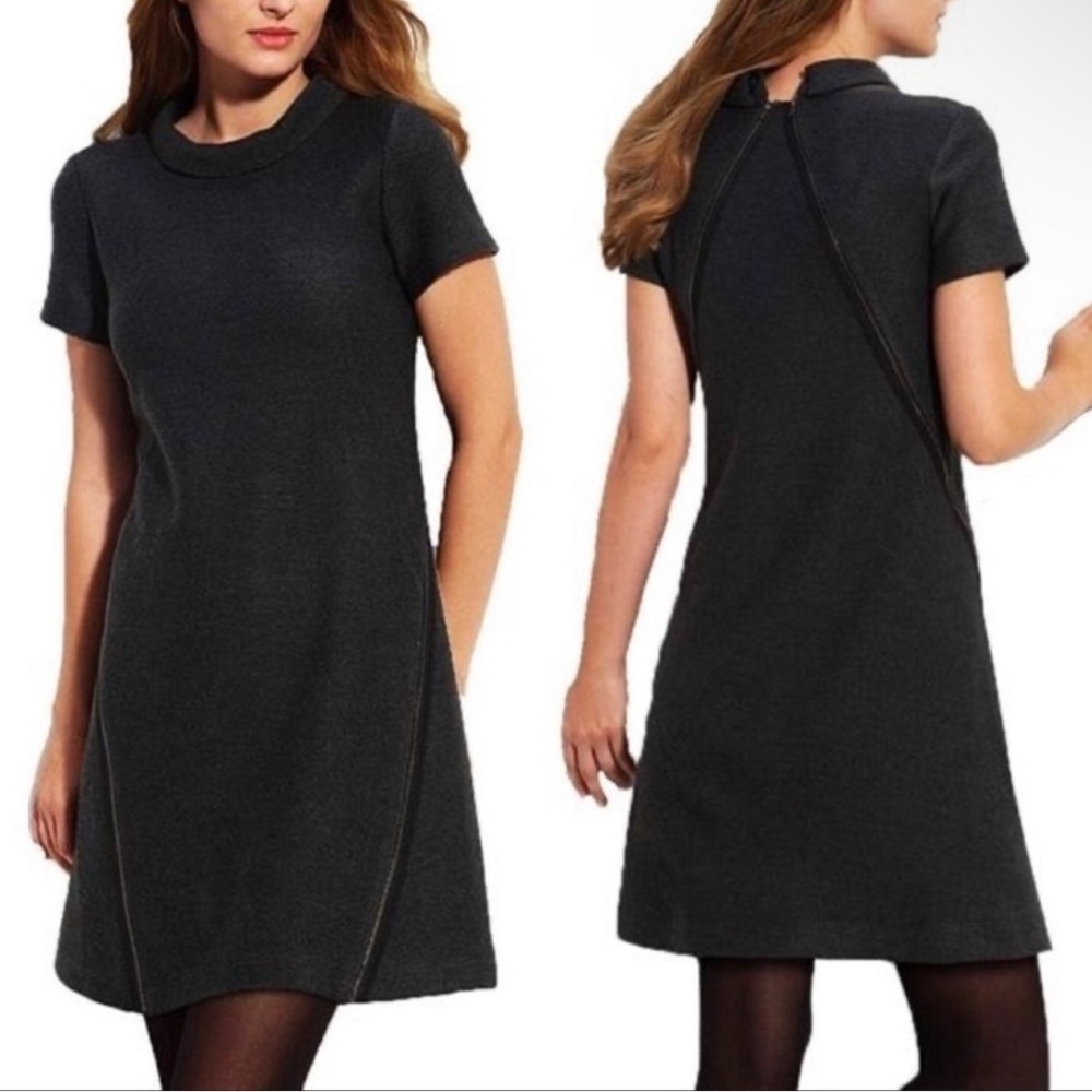 Theory Vyla Comfort Black Wool-Blend Zip Detail Dress - Size 4 🖤 Chic & Edgy